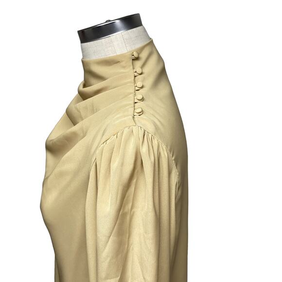 Vintage Alexandria Womens Size 8 Tan Gathered Neck Long Sleeve Blouse - Picture 3 of 7